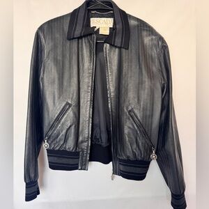 Escada Vintage Black Striped Bomber Jacket